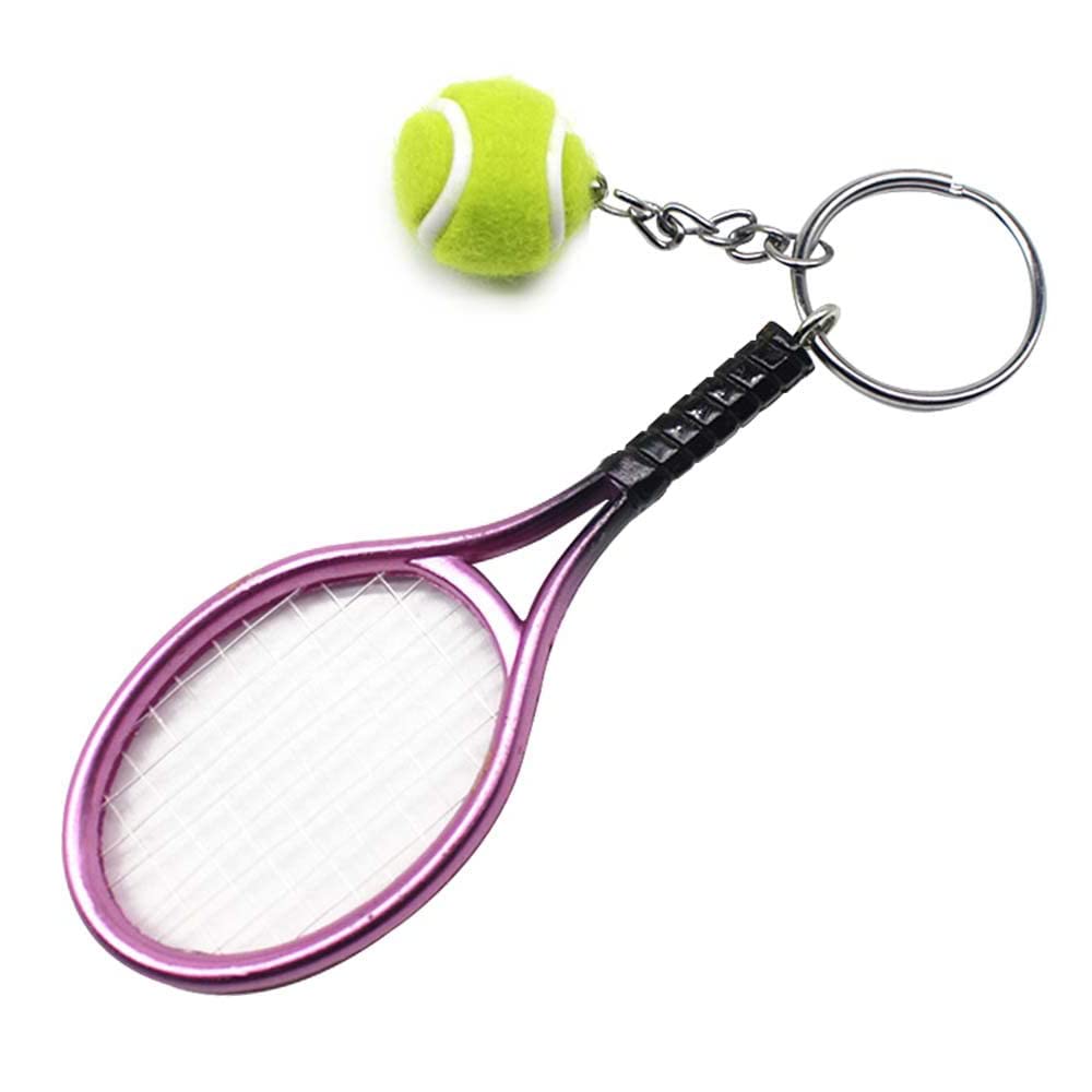 RIXERKOC Tennis Racket Key Chain Mini Novelty Keyring Metal Keyring Tennis Ball Pendant Gifts for Sports Keychain, Purple, M