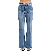 Judy Blue High Rise Fray Hem Flared Jeans with Front Pintuck Detail- Ivory Gem