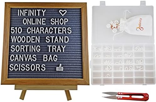 Premium Felt Letter Board,10x10'' Gray Changeable Letter Boards with 510 Letters & Symbols & Emoji's & letter organizer, Oak wood Frame, wall mount, free canvas bag