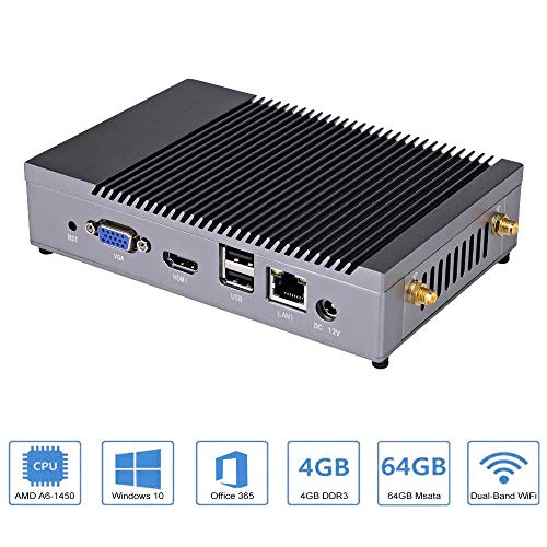 Woohubs – Mini PC Quad-Core AMD A6-1450 Processor (1.0-1.4GHz), HD8250 Graphic Support 4K Resolution Windows 10 64-bit DDR3 4GB/64GB mSATA SSD Dual Band 2.4G/5G WiFi/Gigabit Ethernet/HDMI/VGA Port
