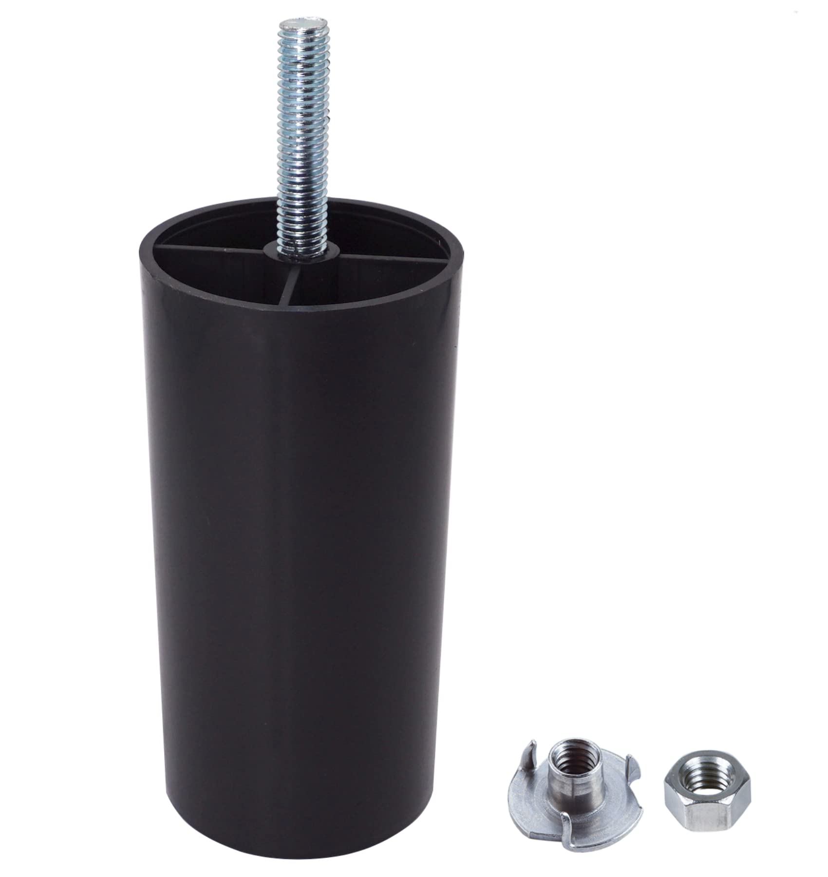SKIR'CO (Pack of 4 pcs Black Plastic Furniture Legs, Height 100 mm, Round Ø 50 mm Furniture Feet With M8 Bolts, Sofa Legs, Nuts Included (4)