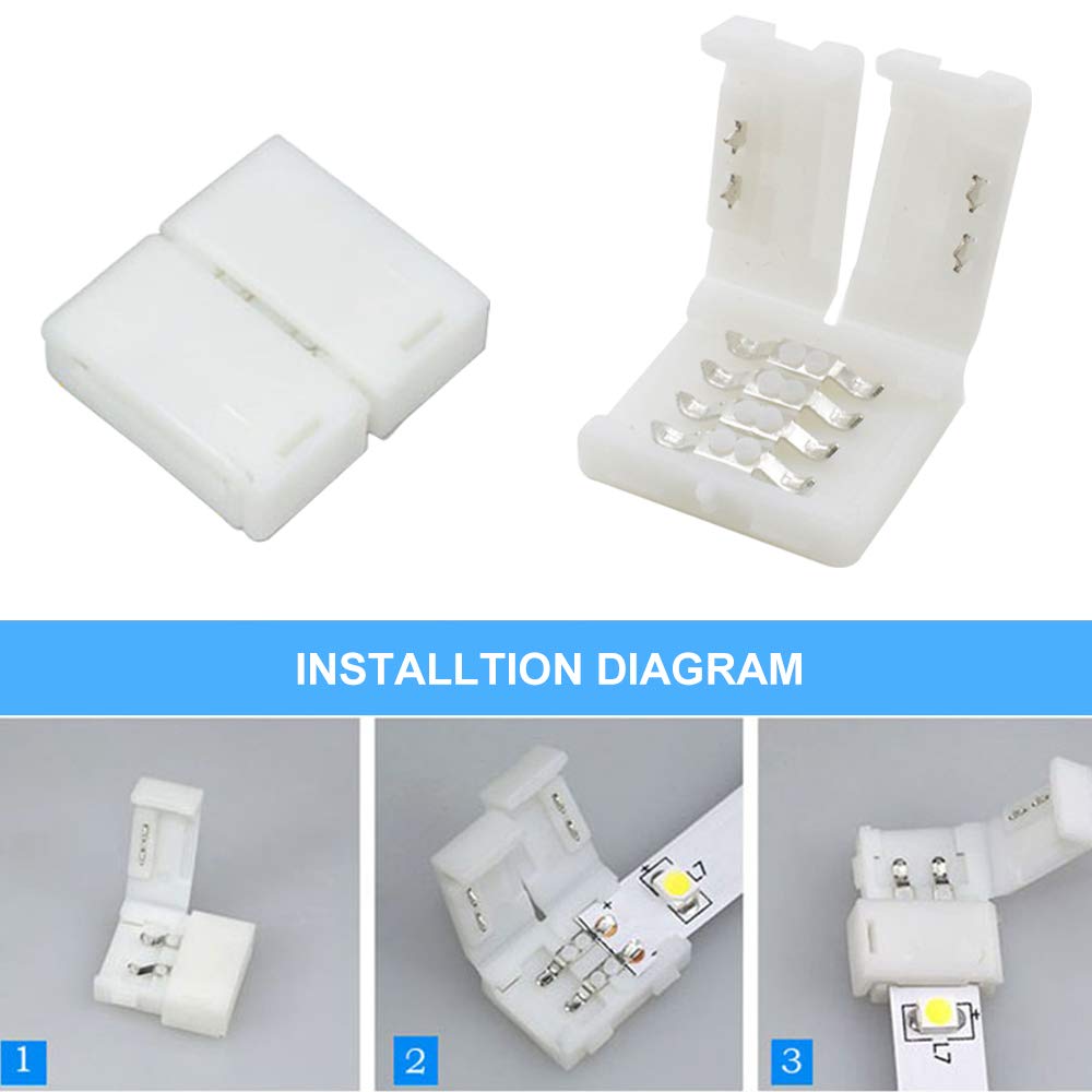 FICBOX 5050 4Pin LED Strip Connector Kit - 32.8FT/10M RGB Extension Cable, Strip to Strip Jumpers, Strip to RGB Controller & Adapter Jumpers, L Shape & Gapless Connectors, LED Strip Fixing Clips