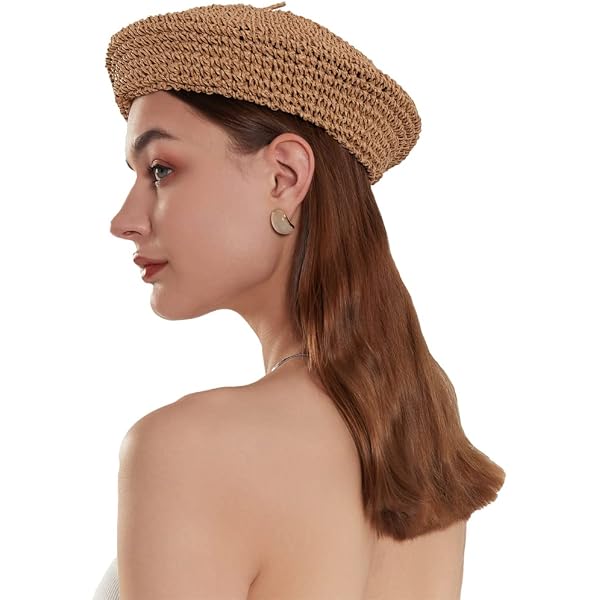 8928 Women\'s Khaki Straw Hat French Beret- Woven, Lightweight, Summer Cap Women main image 3