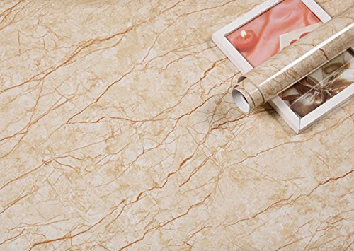 Amao High Glossy Light Gold Marble Look Contact Paper Film Effect Vinyl Self Adhesive Peel-stick Counter Top 24''x79''