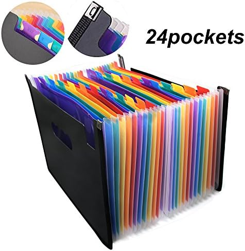Fanmaous Expanding File Folder 24 Pockets File organizer Portable Accordion File Folder, Business Document File Organizer Box,Plastic&amp; A4 Size&amp; Multicolour Stand (1.96"-20.47")
