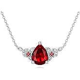PYTALI Sterling Silver Women's Pear Garnet Necklace Flower Necklace Garnet for Women Bridal Pendant Cocktail Vintage Jewelry Valentine's Day Gift Christmas