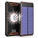 HiGoing Solar Charger, 14000mAh Solar Power Bank Portable Phone Charger Dual USB 5V 2A/1A Output with LED Flashlight IP54 Rainproof for Tablet, iOS Android, Outdoor Camping
