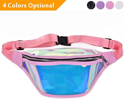 Japeeo Holographic Clear Fanny Pack for Women - Iridescent Glitter Bum Bag - Neon Rainbow Hip Phanny Packs for Rave, Festival