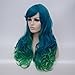 Netgo Women's Blue Ombre Green Wigs With Side Bang Long Wavy Heat Resistant Synthetic Wigs for Costume Party Cosplay