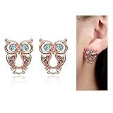 Eternity J. Cute 18K Rose Gold Plated Color Czech Drill Owl Earrings Fancy Stud Earrings (multicolor)