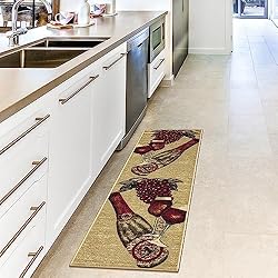 Machine Washable Wine Design Non-Slip Rubberback