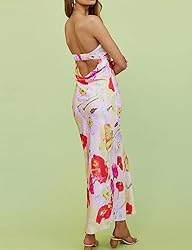Realtix Summer Satin Print Backless Tube Tops Maxi