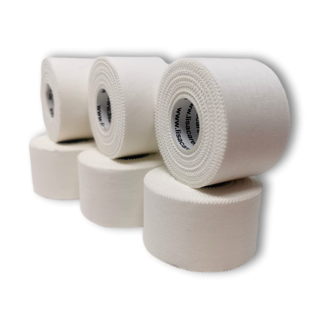 LisaCare Sports Tape – 6 Rolls 3.8 cm Wide – Sports Tapes – Football Tape – Athletic Tape – Tape Sports Tape Strong Hold & Easy to Tear – For Any Sport & Life Situation (Set of 6 White)