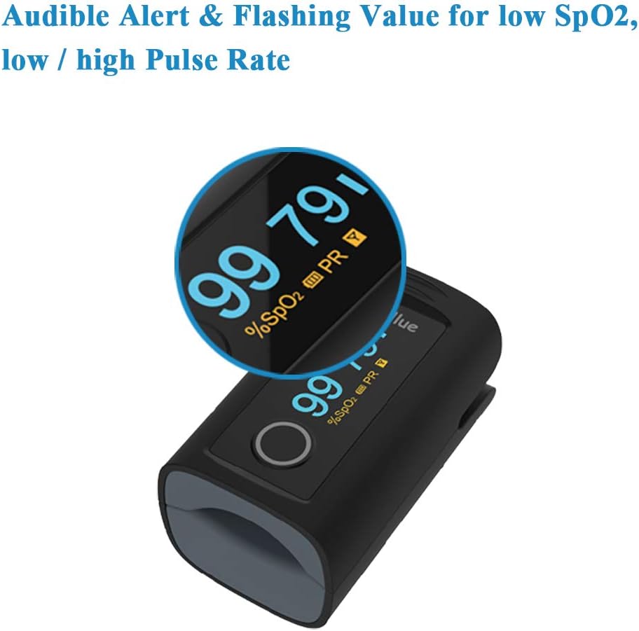 Wellue Fingertip Blood Oxygen Saturation Monitor with Alarm, Batteries, Carry Bag & Lanyard for Wellness Use PC-60FW Bluetooth : Sports & Outdoors