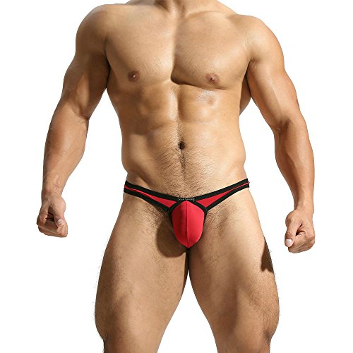 MuscleMateÂ® Premium Men s Thong Sexy Sport Comfort G-String Lovely Thong for Man Low Raise Underwear (L, Red)