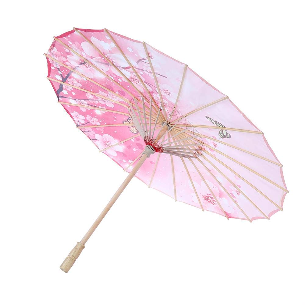 TOPINCN Oil Paper Umbrella - Women's Handmade Rainproof & Windproof Flower Pattern Classical Dance Umbrella (Pink)