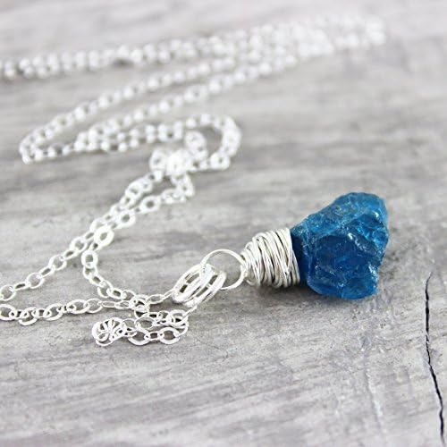 Raw Blue Apatite Sterling Silver Gemstone Necklace - 18" Length