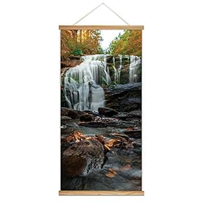 Hanging Poster with Wood Frames Cascading Waterfall in...