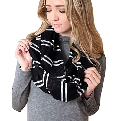Women's Elissa Black White Stripe Infinity Loop Fashion Scarf Women's Elissa Black White Stripe Infinity Loop Fashion Scarf