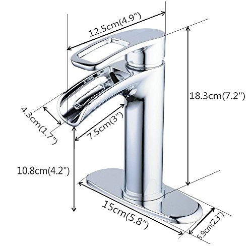 Bathroom Faucet Brushed Nickel Waterfall,Hiendure Brass Single Handle Low Arc Bathroom Sink Faucet with Hole Cover Plate