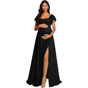 Eightale Chiffon Ruffle Sleeve Maternity Dresses for Photoshoot Long Slit Robes Baby Shower Gown