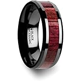 Thorsten Morado Purple Heart Wood Inlaid Black Ceramic Ring with Beveled Edges 8mm Wide Wedding Band with Custom Inside Engraved Personalized