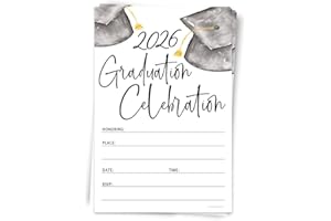 Watercolor Grad Caps 2026 Graduation Invitations With Envelopes - 20 Count Grad Party Invites