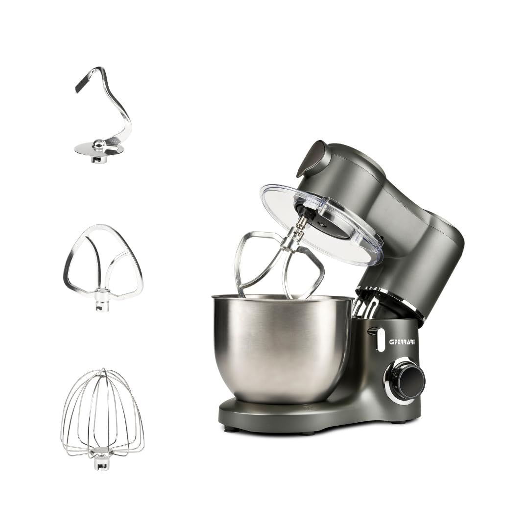 G3 Ferrari G20149 Küchenmaschine Pastaio, 1800 Watt (max), 7 Liter Fassungsvermögen, 6 Geschwindigkeiten, Edelstahlschüssel, inkl. Zubehör, einfacher Knethaken, Anthrazitgrau