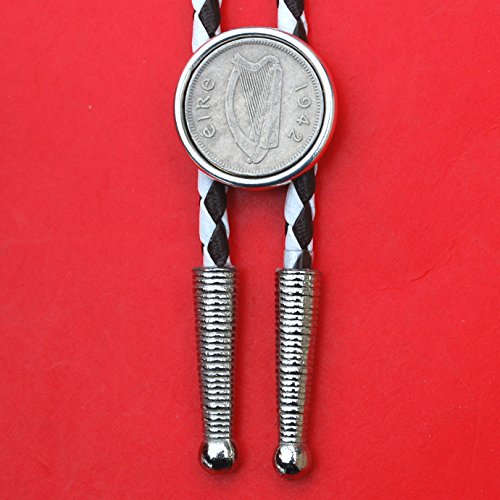 1942 Irish Ireland 3 Pence Harp Coin 36" Cord Silver Bolo Tie NEW - Lucky Penny