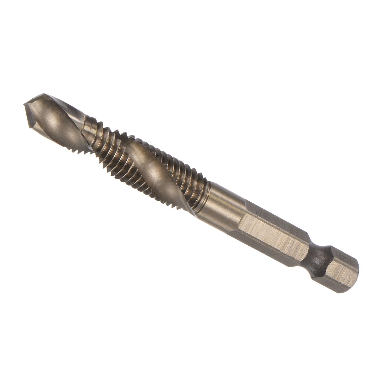 CoCud Combination Drill and Tap Bit, M8 x 1.25 Thread Size 1/4" Hex Shank, 6542 Titanium Coated High Speed Steel Tools - (Applications: for Aluminum Stainless Steel Plastic)