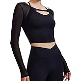 Harssidanzar Long Sleeve Yoga Shirts for Women Mesh Gym Athletic Tops Workout Shirts with Sports Bra CL304US