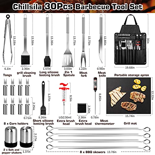 Ustensiles Barbecue, 30pcs Kit Barbecue Acier Inoxydable, Ensemble d\'outils pour Barbecue Portables avec Tablier de Rangement pour BBQ Camping Extérieur Hommes Femmes Cadeaux