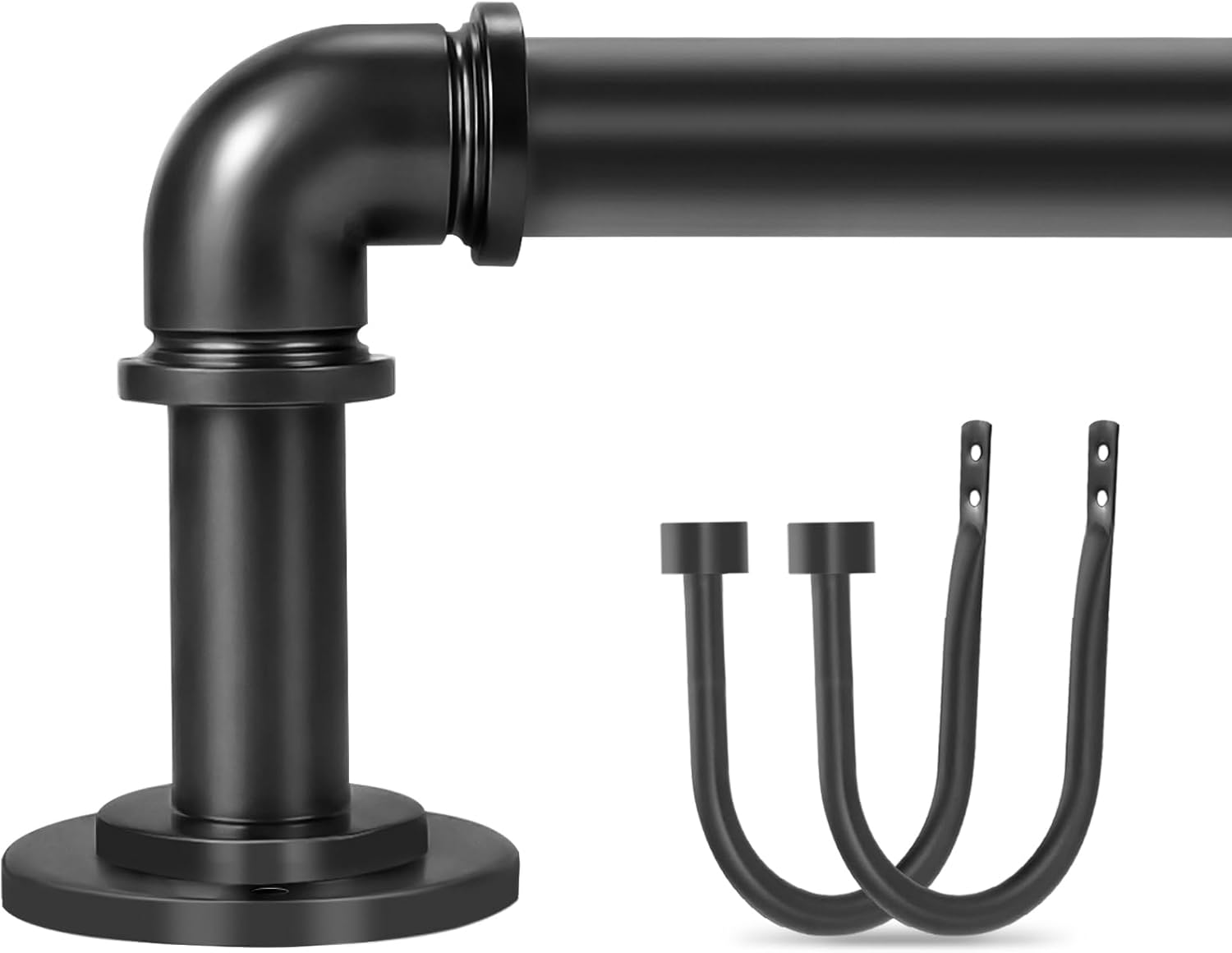 Window Treatment Hardware - Black Curtain Rod with 2pcs Curtain Holdbacks, Ceiling Mount Curtain Rod, Wrap Around Blackout Curtain Rod, 1 Inch Industrial Curtain Rod for Outdoor,Indoor, Adjustable Curtain Rod, 18-45