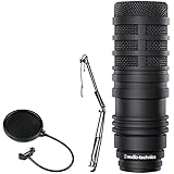 Audio-Technica BP40 Large-Diaphragm Broadcast Mic + Pop Filter 6 on 14 Inch Gooseneck + Broadcast/Webcast Boom Arm with XLR Cable + Top Mic Bundle
