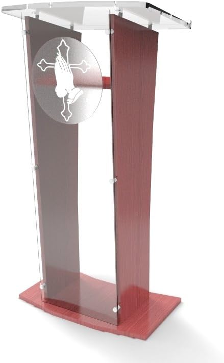 FixtureDisplays Acrylic/Podium/Lectern/Pulpit/Plexiglass/Lucite/Clear 1803-5 Wood Shelf Frame with Pray Hand Decor-Ship UNASSEMBLED/Flat Detachable Logo 1803-5+12152