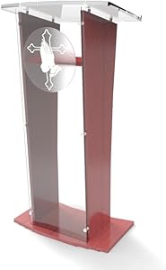 FixtureDisplays Acrylic/Podium/Lectern/Pulpit/Plexiglass/Lucite/Clear 1803-5 Wood Shelf Frame with Pray Hand Decor-Ship UNASSEMBLED/Flat Detachable Logo 1803-5+12152