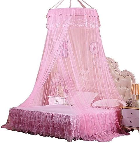 ZHHAN Mosquito Net Bed Canopy,Lace Dome Netting Bedding Double Bed Conical Curtains Fly Screen Netting Bug Screen Repellant - Repels Insects Carrying Malaria &amp; Diseases For Home or Travel Use (Pink)