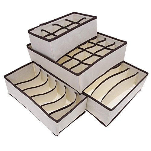 American Trends 4 Set Closet Clothes Underwear Organizer Divider Storage Boxes Beige