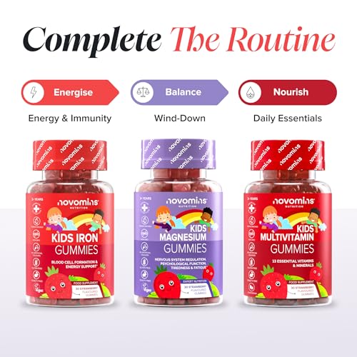 Kids Iron Gummies - Iron Supplements with Vitamin C - Energy & Immune System - Iron Gummies for Kids - Alternative to Iron Tablets for Kids - 30 Gummies - Vegan & Gluten-Free - Novomins