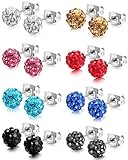 Jstyle Crystal Ball Stud Earrings for Women Girls Disco Ball Earrings Children 8 Pairs 6MM