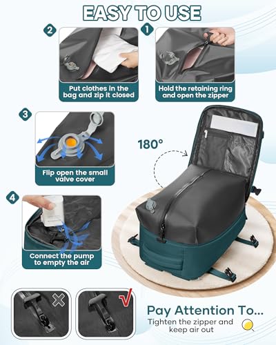SZLX Vacuum Backpack Travel Bag with Pump, New Ryanair Cabin Size Bag 40x30x20 Backpack Wizz air, Large Travel Backpack Women Men Carry On Casual Daypack Fit 14 Inch Laptop with Shoes Compartment