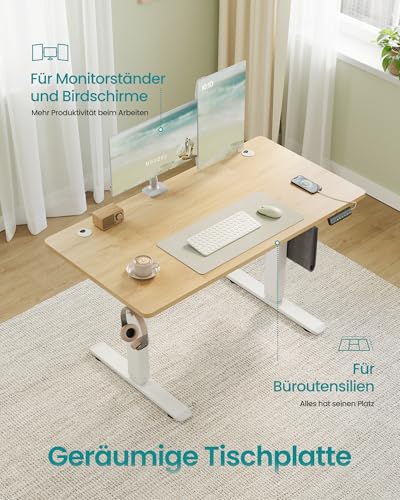 SONGMICS LSD132YA01 Height Adjustable Electric Desk 120 x 60 cm 4 Height Memory Function USB-C Port Gold Oak