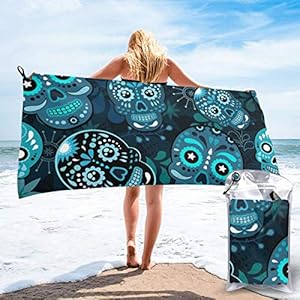 Microfibre towel lightweight travel beach towel | Extra large quick drying camping towel Premium gym towels for swimming yoga | Highly absorbent fast dry | Sugar Skull #2