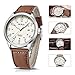 BUREI Men's Luminous Markers Expedition Date Quartz Watch with Brown Strap, Beige Dial