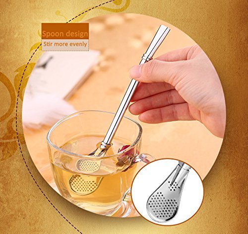 Spoon Straws Tea Filter Colander Reusable Drinking Straws Long Barware Strainer Stirring Steel Spoon Tea Infuse (5pcs) - Thumbnail 3
