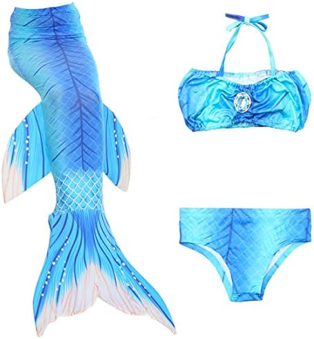 SANNYHHOOT Girl's 3 Pcs Mermaid Tail Swimmable Princess Bikini Set Swimsuit Sea-Maid Bikini Set Costume