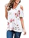 Sherosa Womens Summer Short Sleeve V Neck Floral Printed Off Shoulder Blouses Top (L, White)