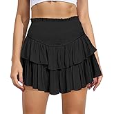 MiiVoo Women's High Waist Ruffle Flowy Mini Skirts Stretchy Waist Solid Lined Layered Pleated Casual Beach Short Skirt