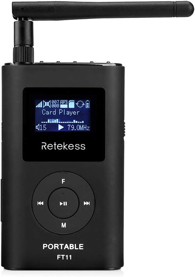 Retekess FT11 0.3W Portable FM Transmitter,Mini Radio Stereo Station,Support TF Card and AUX Input,2000mAh Rechargeable FM Broadcast Transmitter for Drive-in Church School Tour Guide Home Outdoor: Musical Instruments
