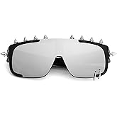 Dollger Y2K Punk Rock Sunglasses with Unique Long Rivets, Goth Steampunk Mirror Oversized Square Frame, Cool Festival Cosplay Eyewear for Women and Men